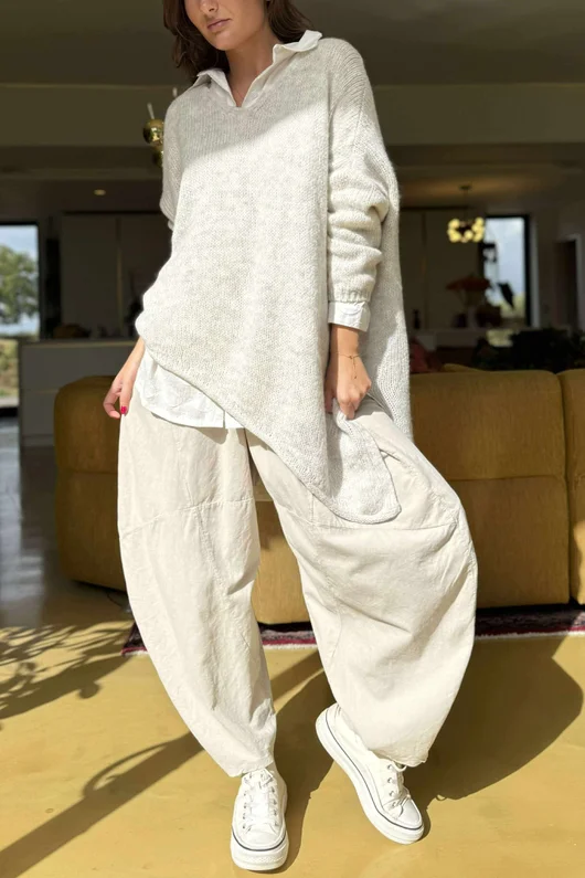 Made in Italy Big Softie Super Slant Knit Top Stone Marl 